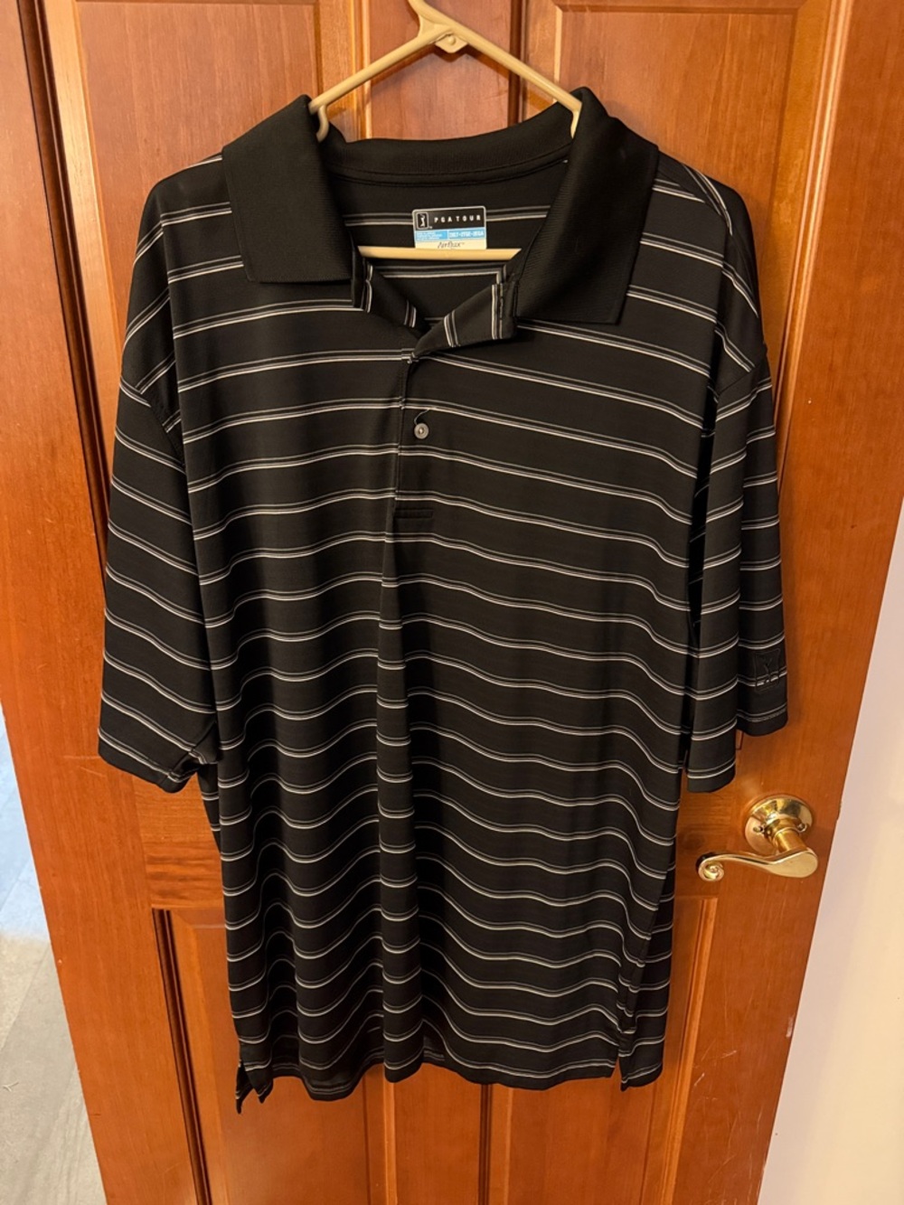 Pebble Beach Black Polo with Thin Gray Stripes